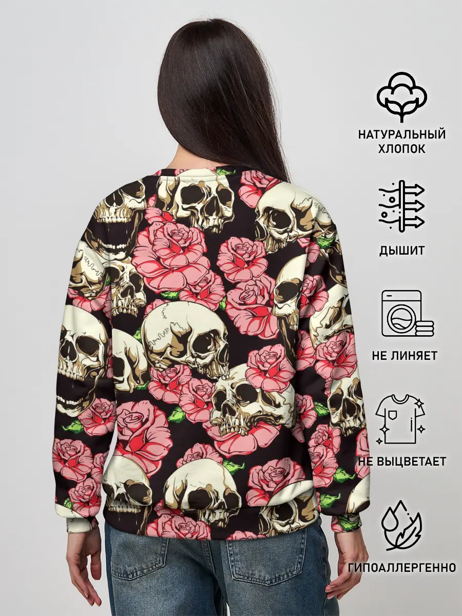 Женский свитшот / Черепа и цветы