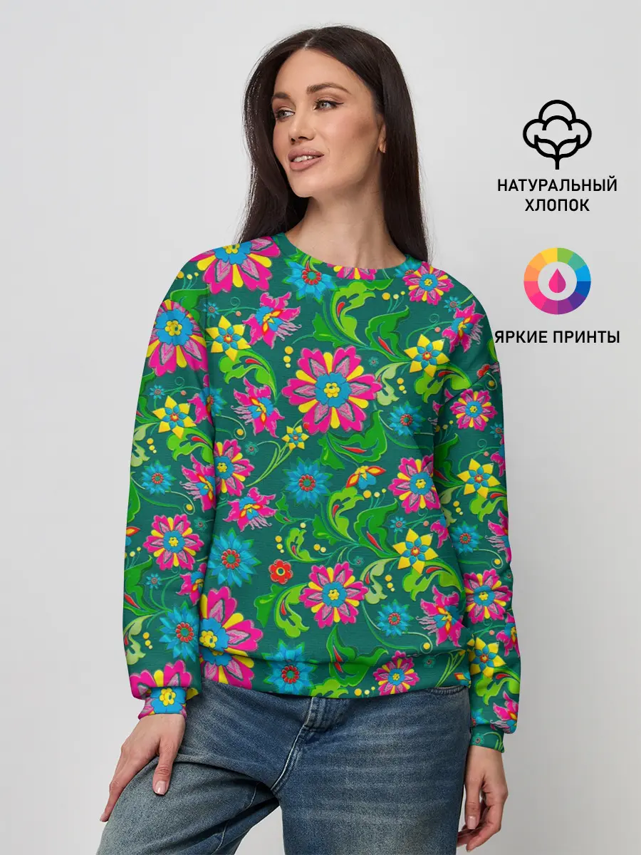 Женский свитшот / Поле разноцветных цветков