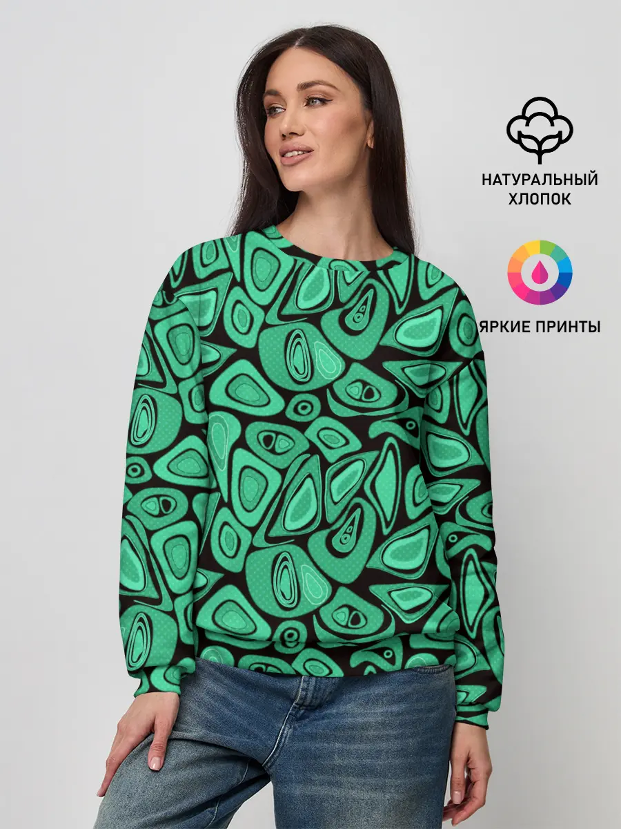 Женский свитшот / Зеленый абстрактный узор