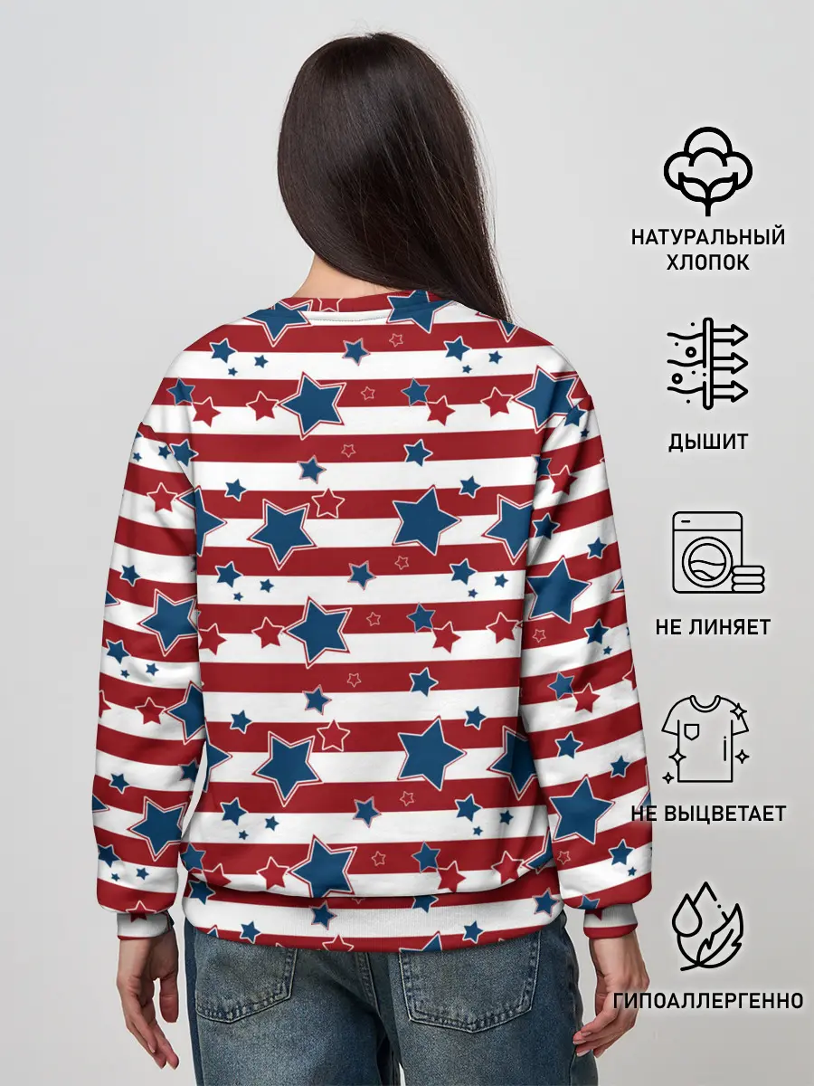 Женский свитшот / Синие звезды на полосатом фоне