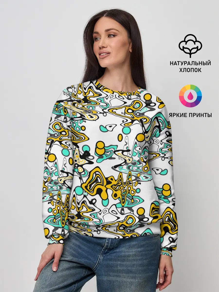 Женский свитшот / Бирюзово-желтый узор