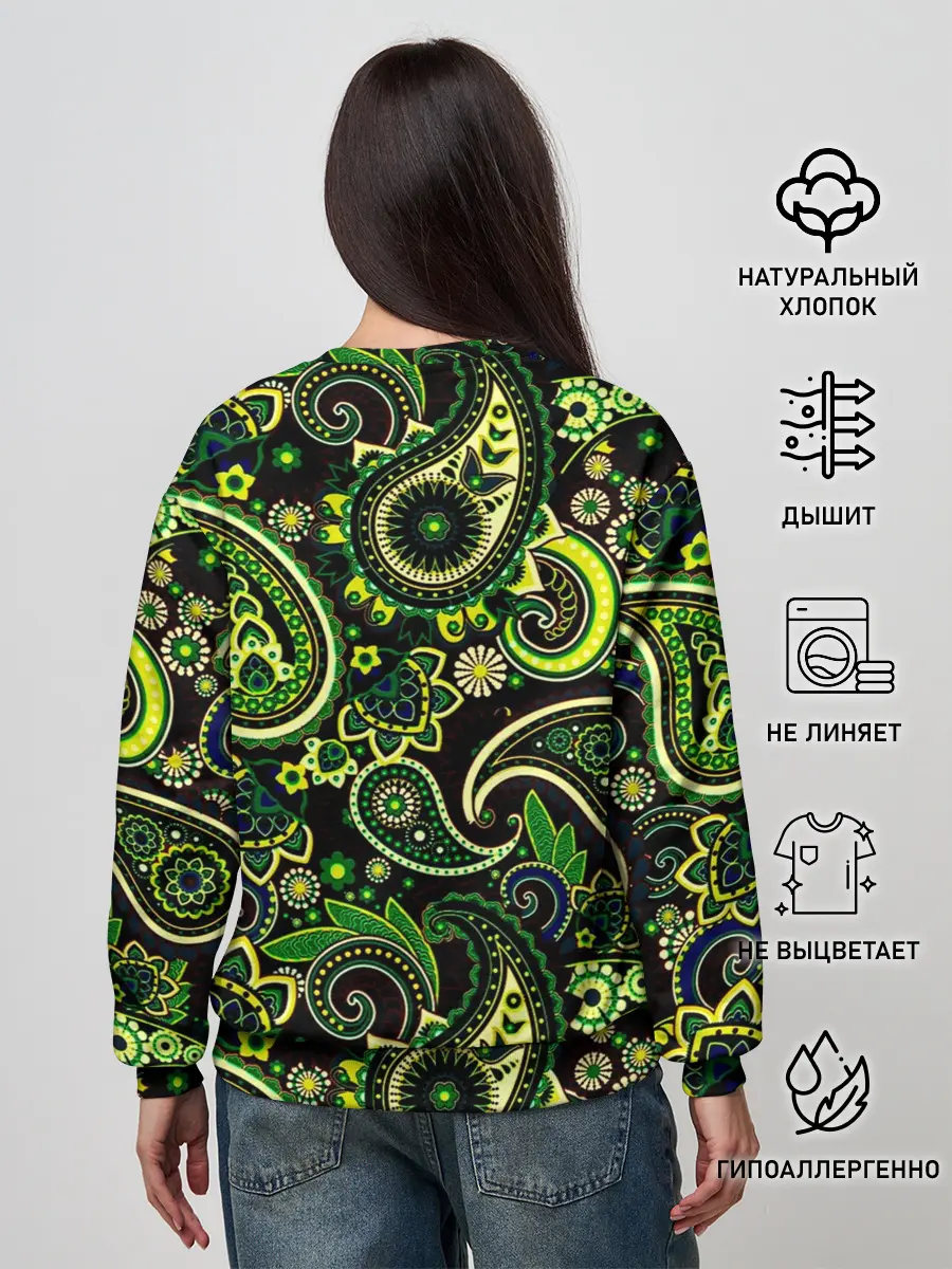 Женский свитшот / Ярко зеленые славянские узоры