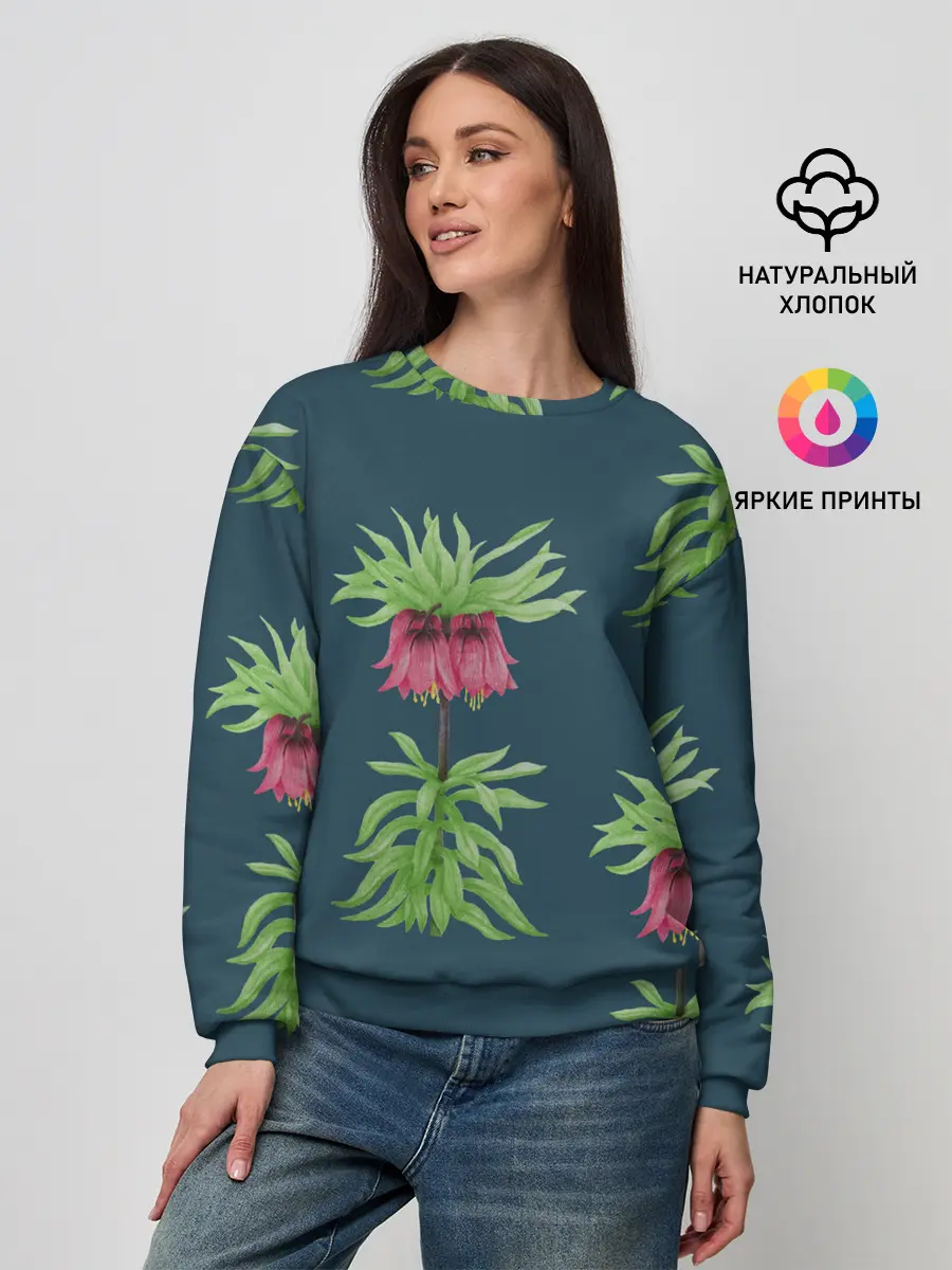 Женский свитшот / Цветы рябчика на темном фоне