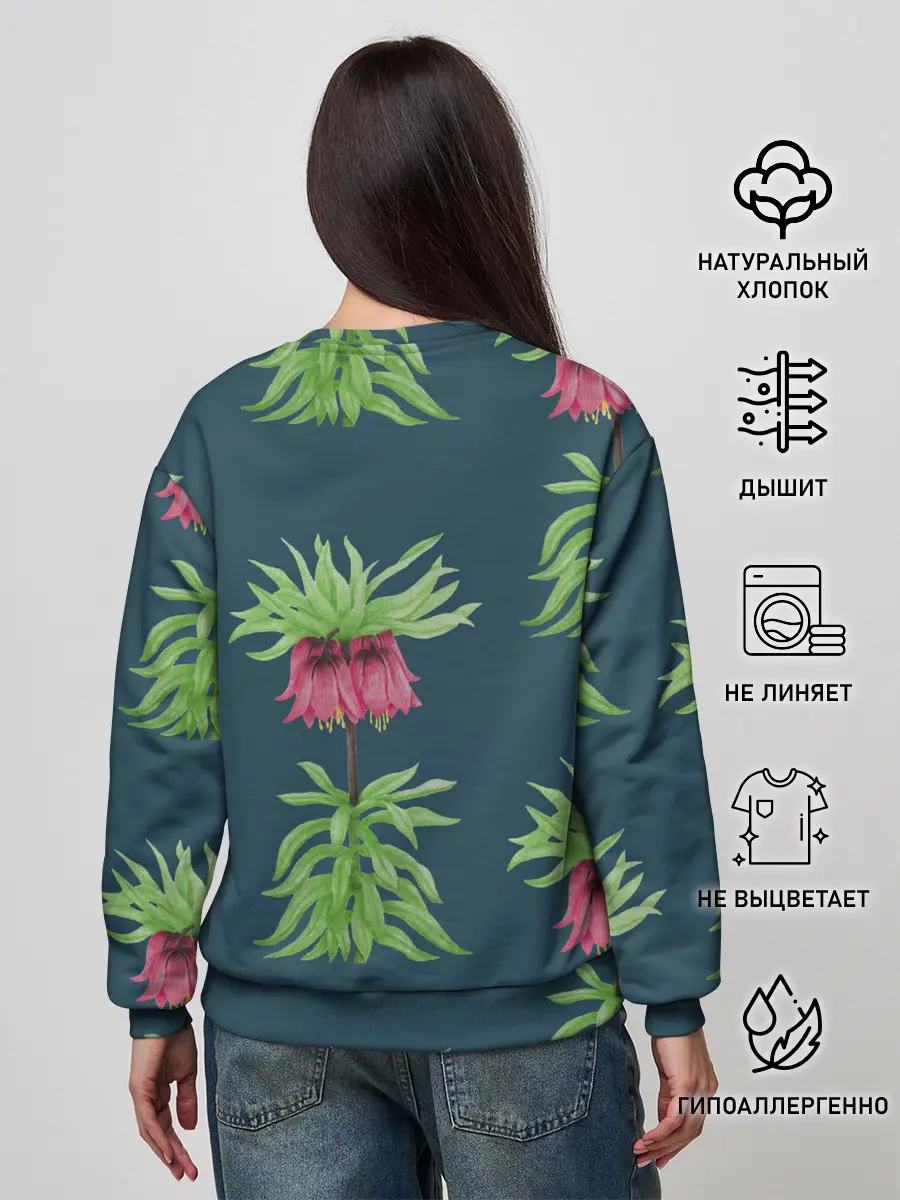 Женский свитшот / Цветы рябчика на темном фоне