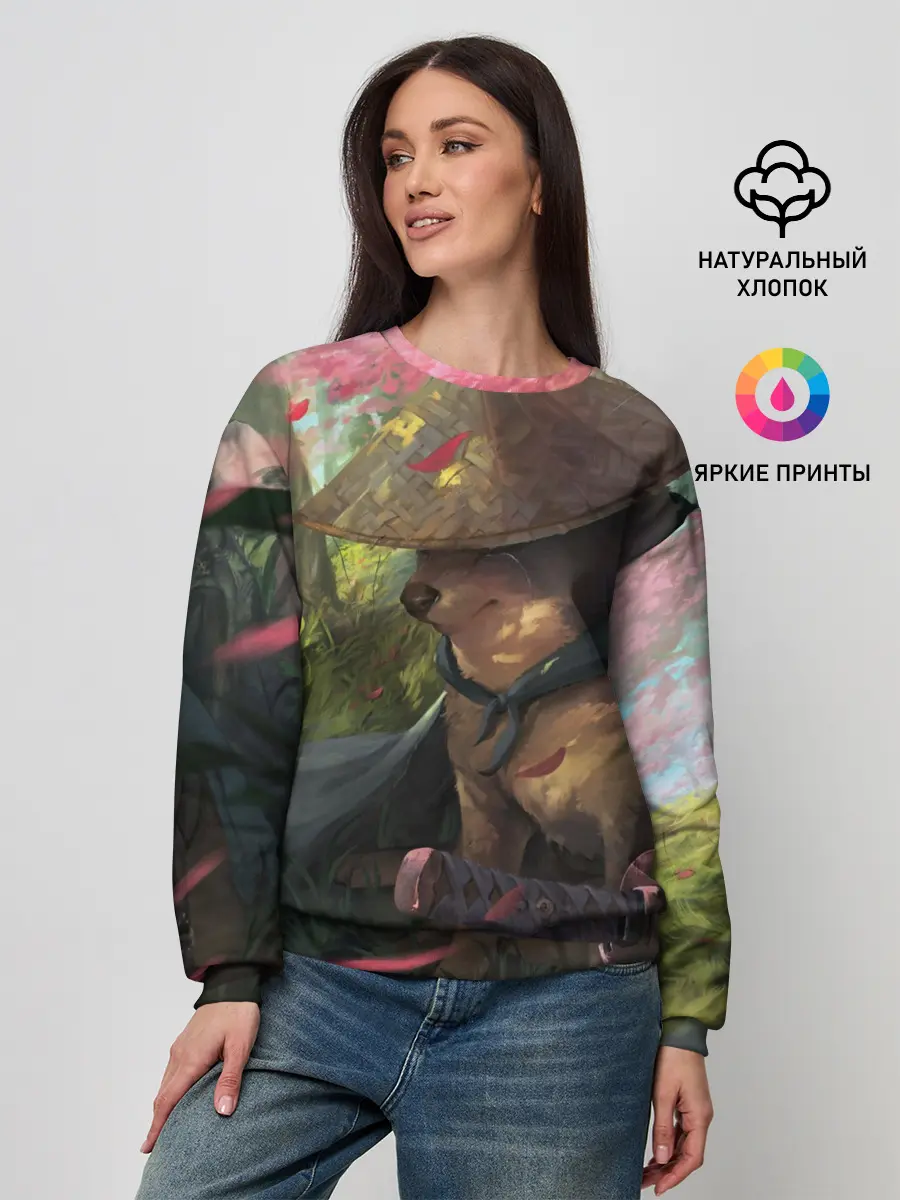 Женский свитшот / Собака Самурай плачет мем