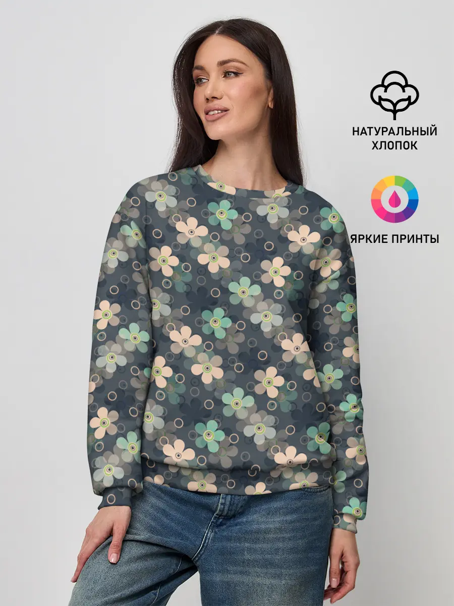 Женский свитшот / Цветочный ретро узор