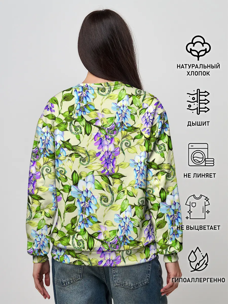 Женский свитшот / Глициния на бежевом фоне