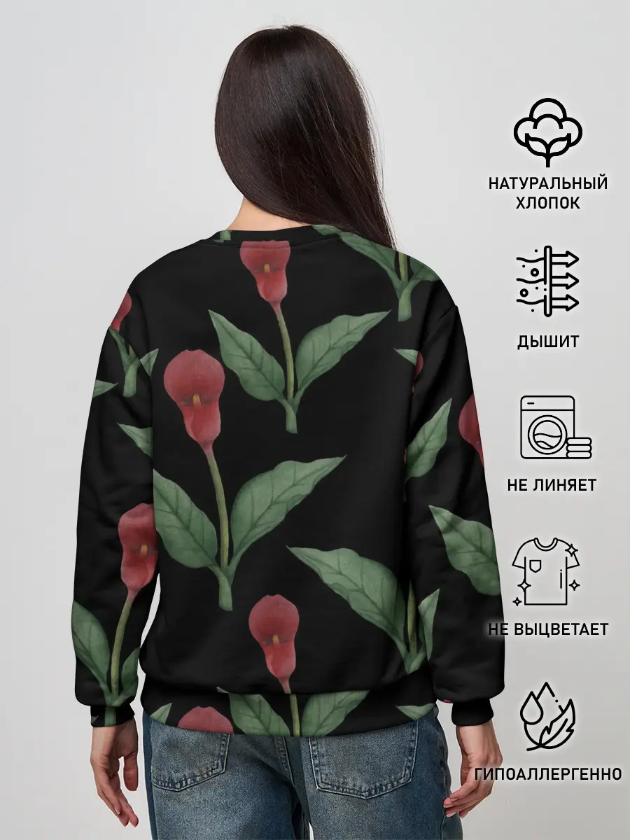 Женский свитшот / Красные каллы на черном