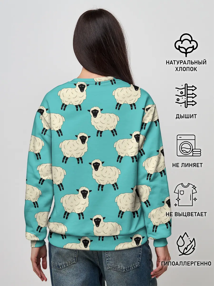 Женский свитшот / Овечки паттерн на бирюзовом