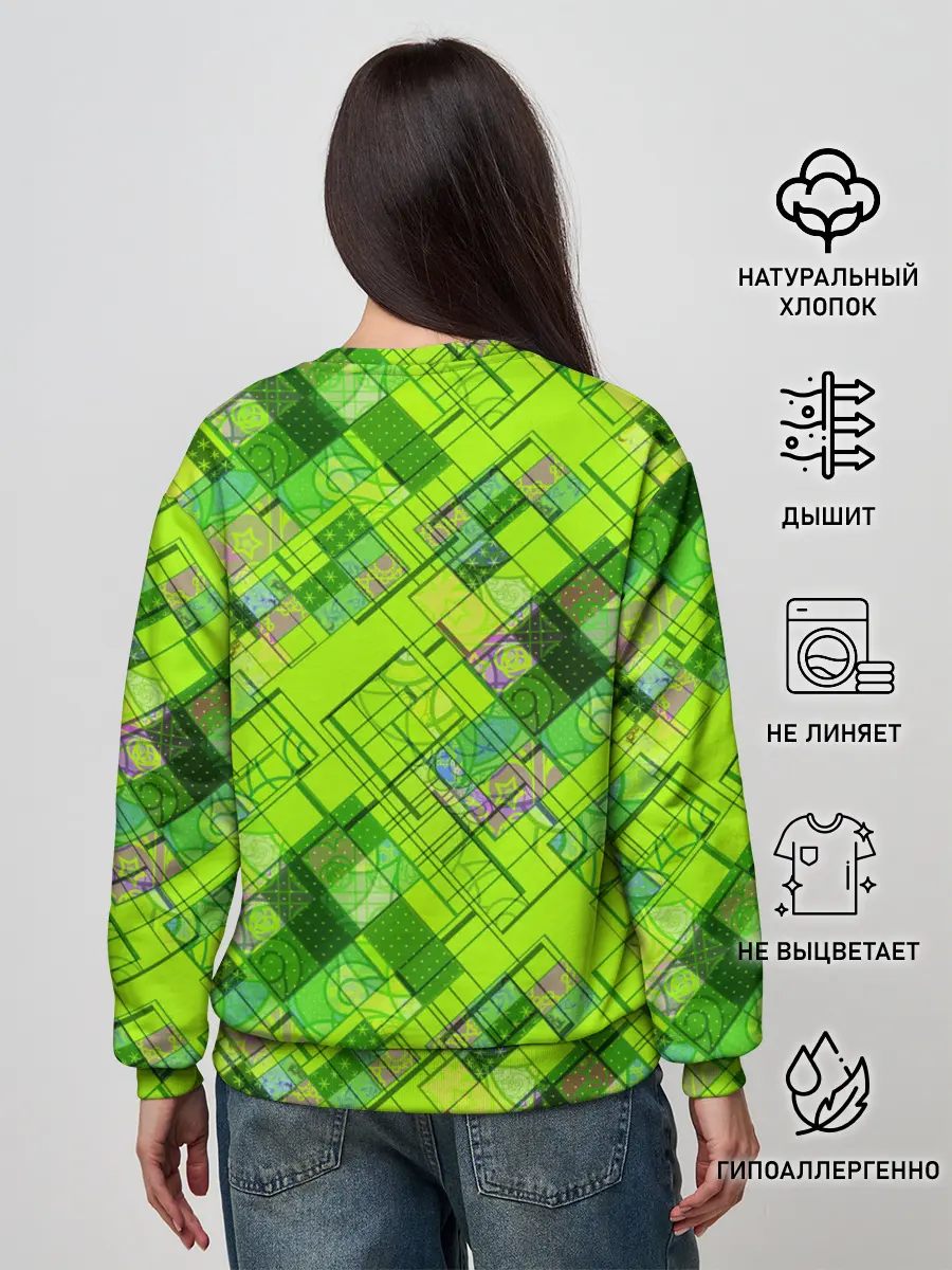 Женский свитшот / Ярко-зеленый абстрактный узор