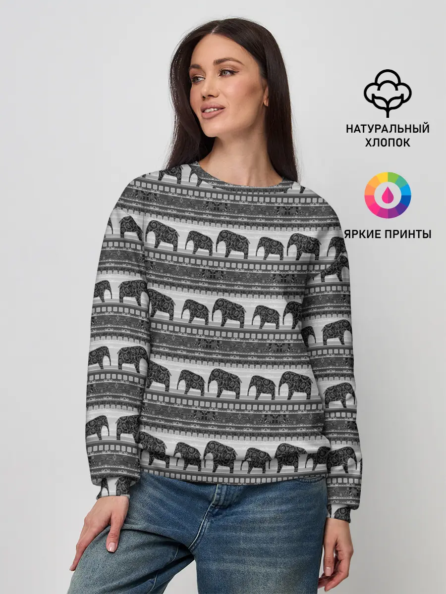 Женский свитшот / Черно-белый узор слоны