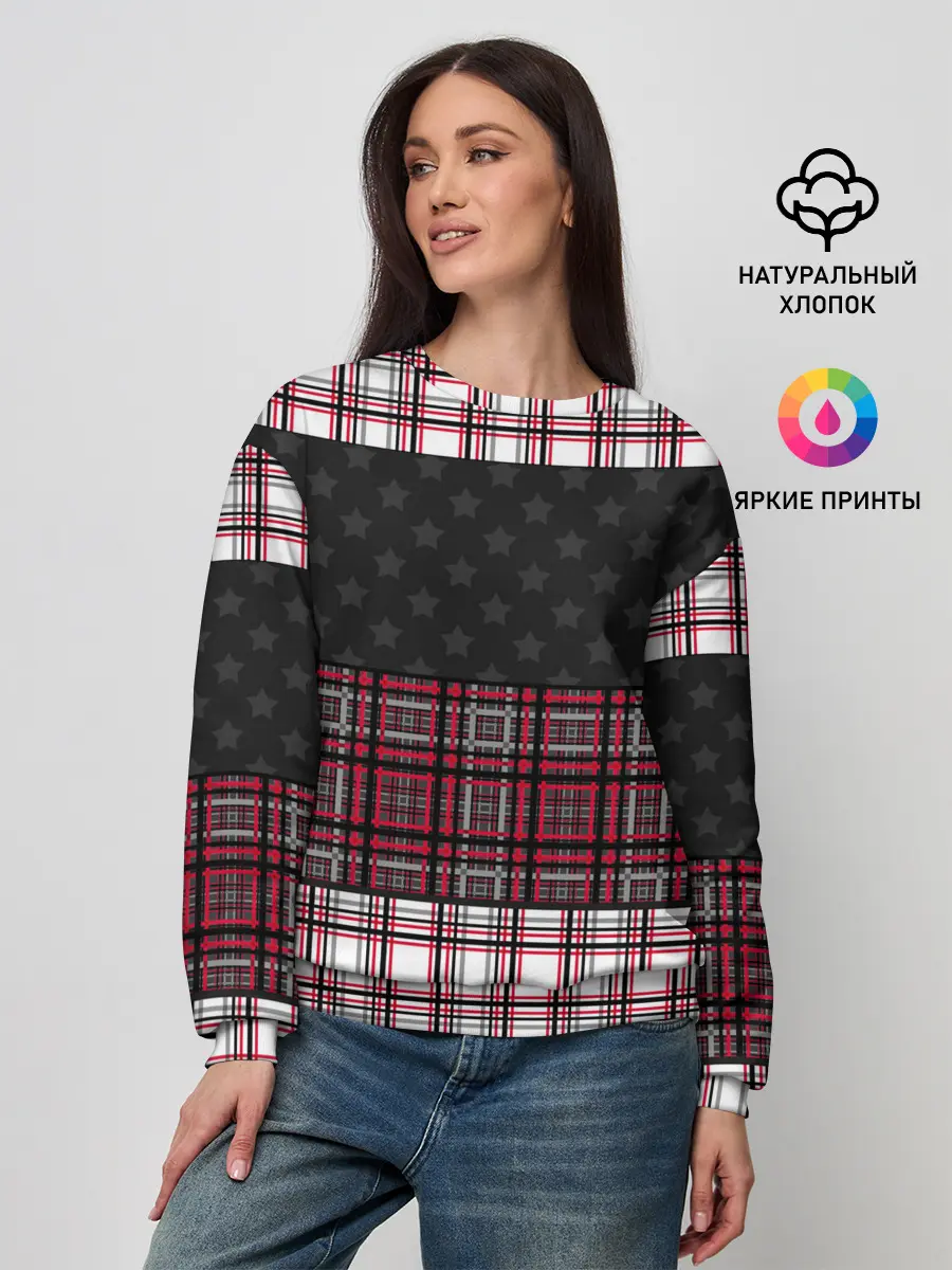 Женский свитшот / Комбинированный красно-серый