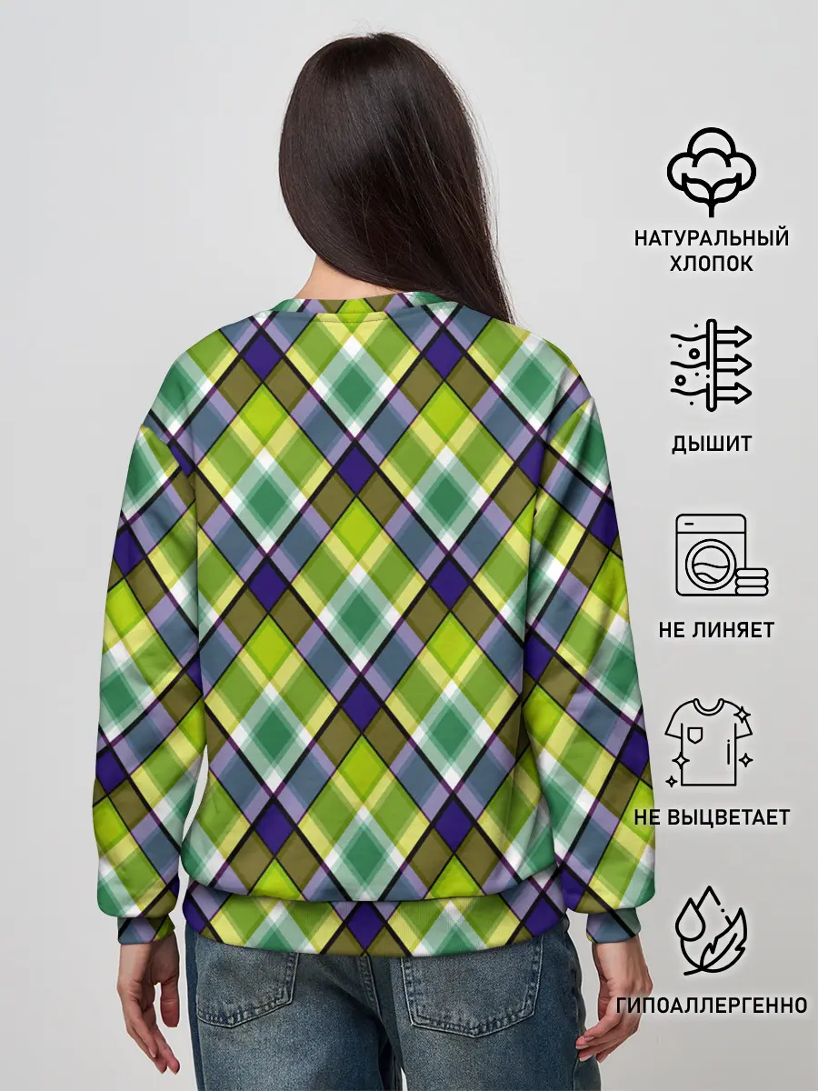 Женский свитшот / Крупный клетчатый косой узор