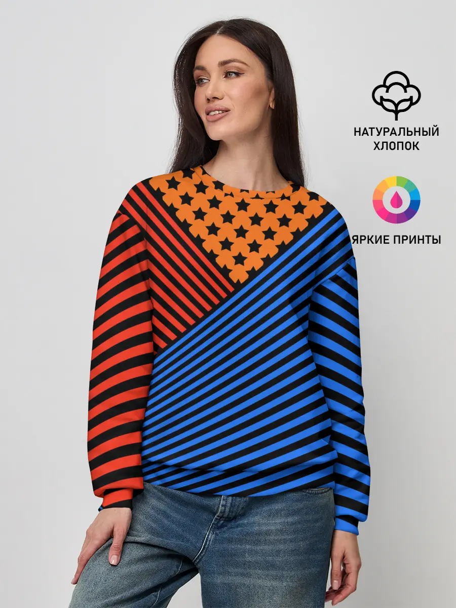 Женский свитшот / Комбинированный полосатый узор