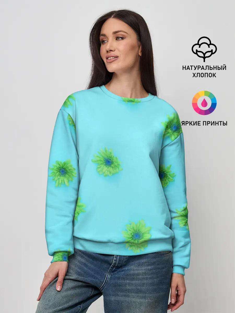 Женский свитшот / Зеленые Цветочки