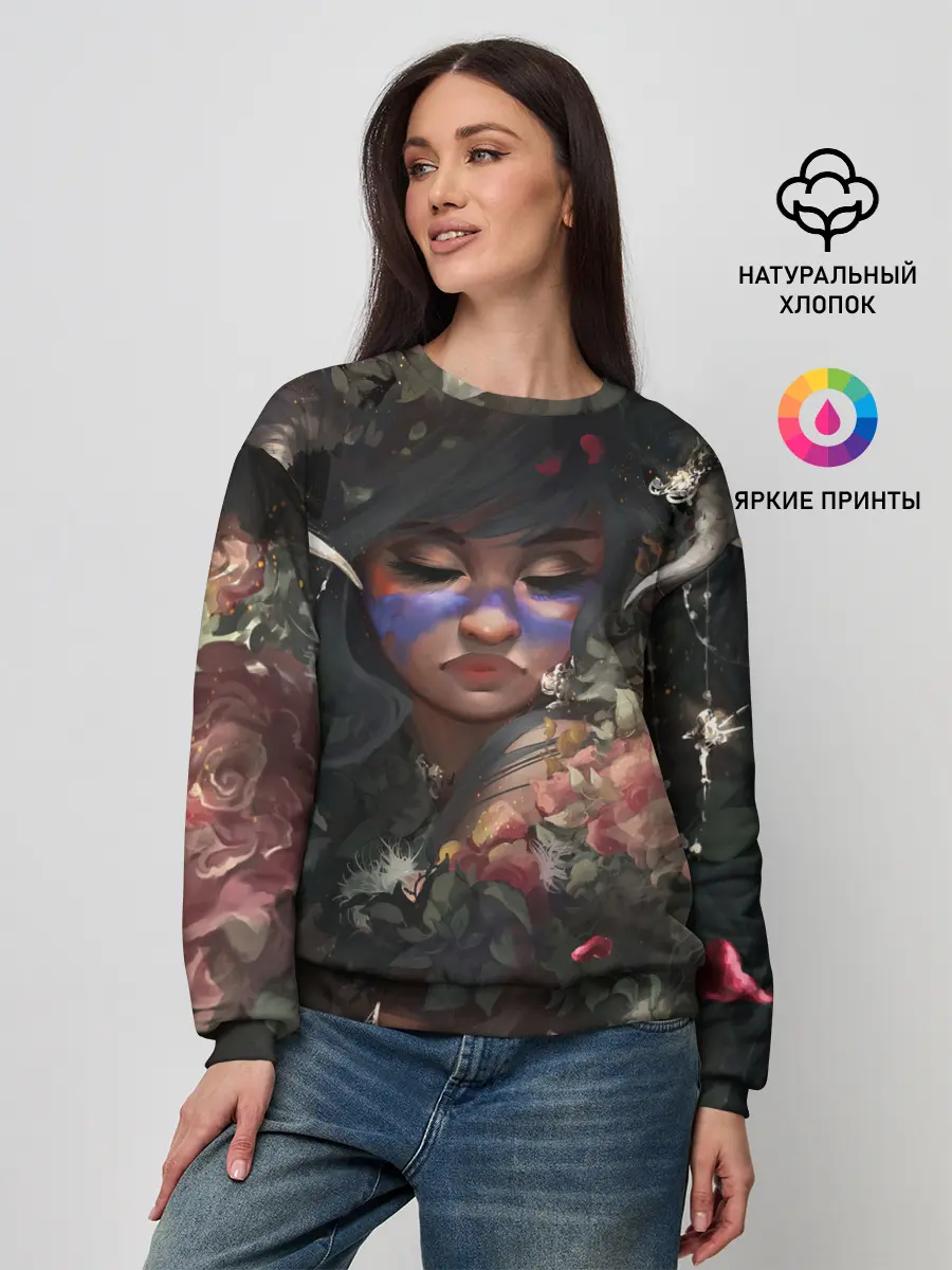 Женский свитшот / Суккуб | Демонесса в цветах