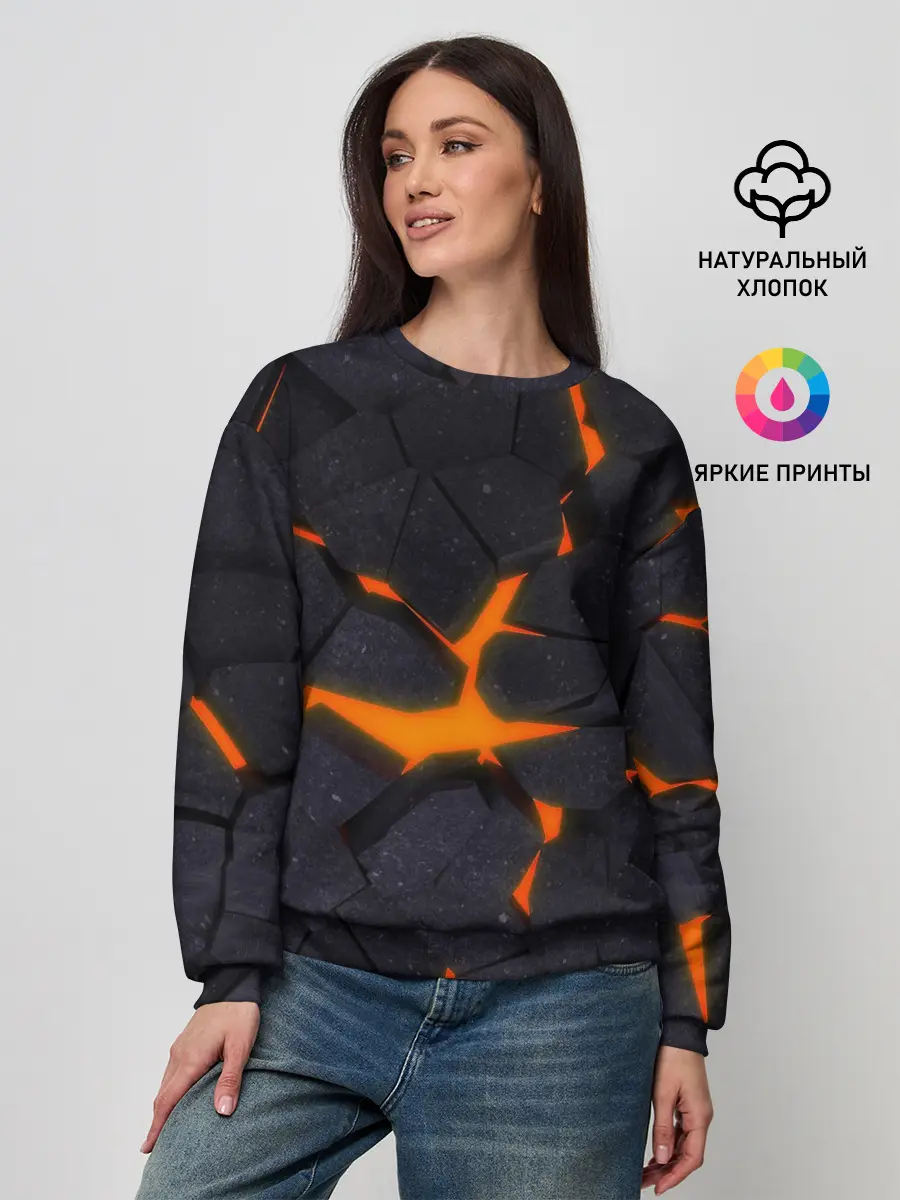 Женский свитшот / ТРЕЩИНЫ ЗЕМЛИ | 3D CRACKS | НЕОН