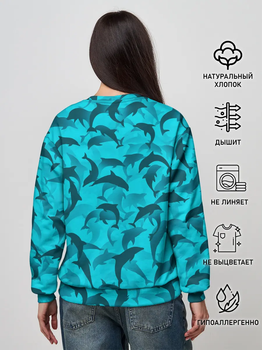 Женский свитшот / Синий камуфляж с дельфинами
