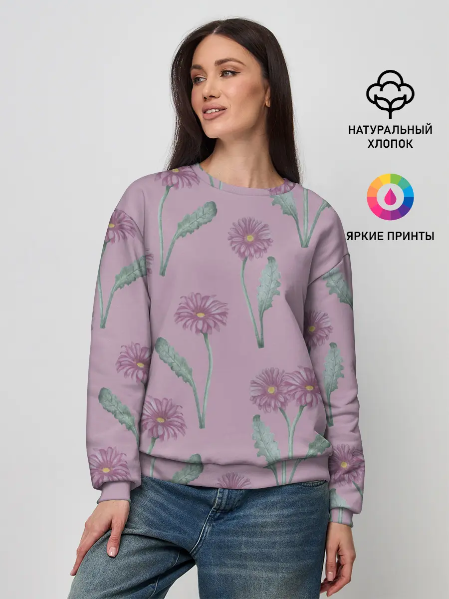 Женский свитшот / Розовые герберы на розовом фоне