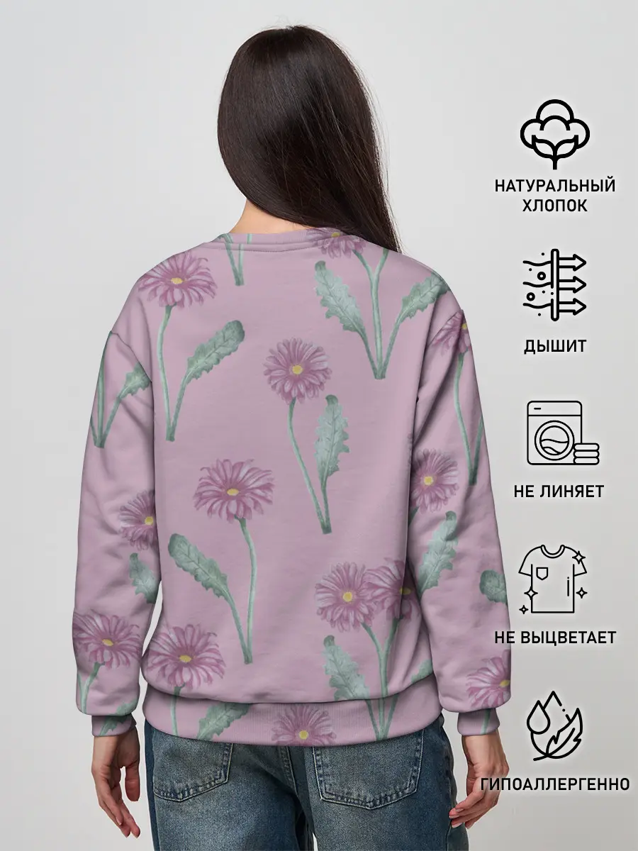 Женский свитшот / Розовые герберы на розовом фоне