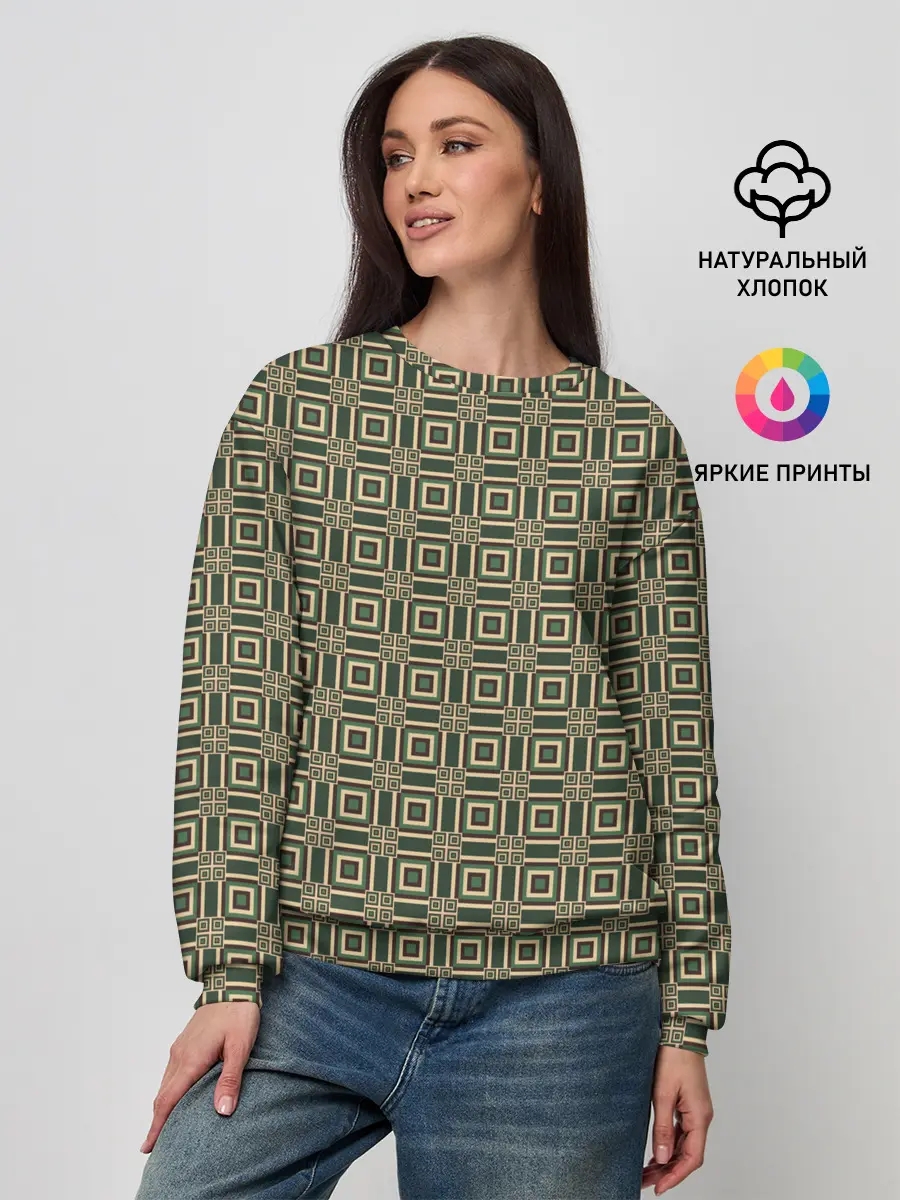 Женский свитшот / Абстракция из зеленых квадратов