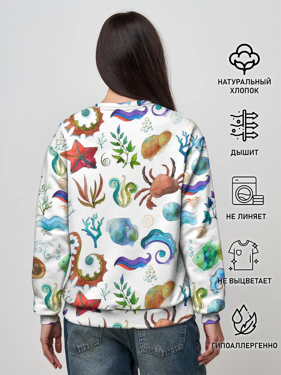 Женский свитшот / Морской паттерн с крабами и водорослями