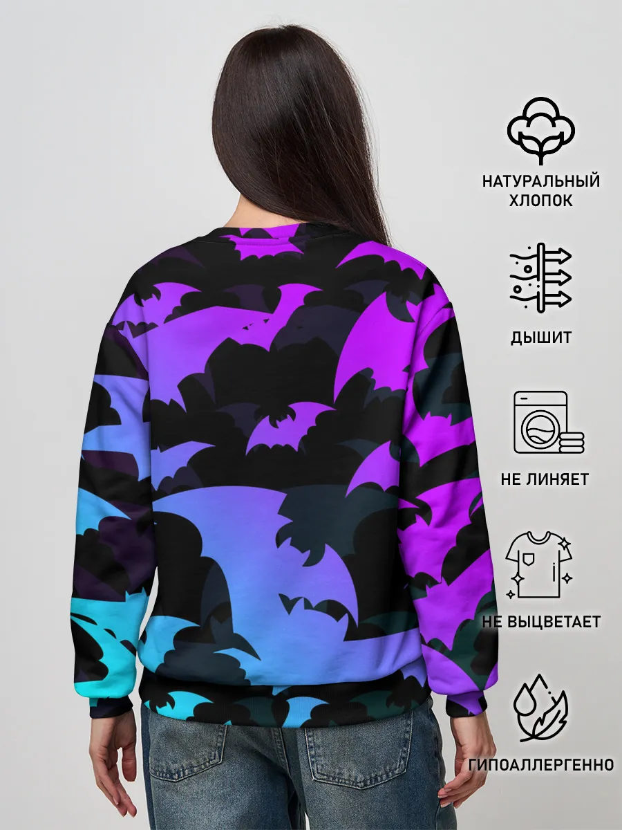 Женский свитшот / ЛЕТУЧИЕ МЫШИ ХЕЛЛОУИН НЕОН / HALLOWEEN NEON