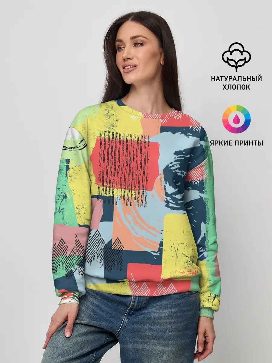 Женский свитшот / Желто-зеленый тай-дай