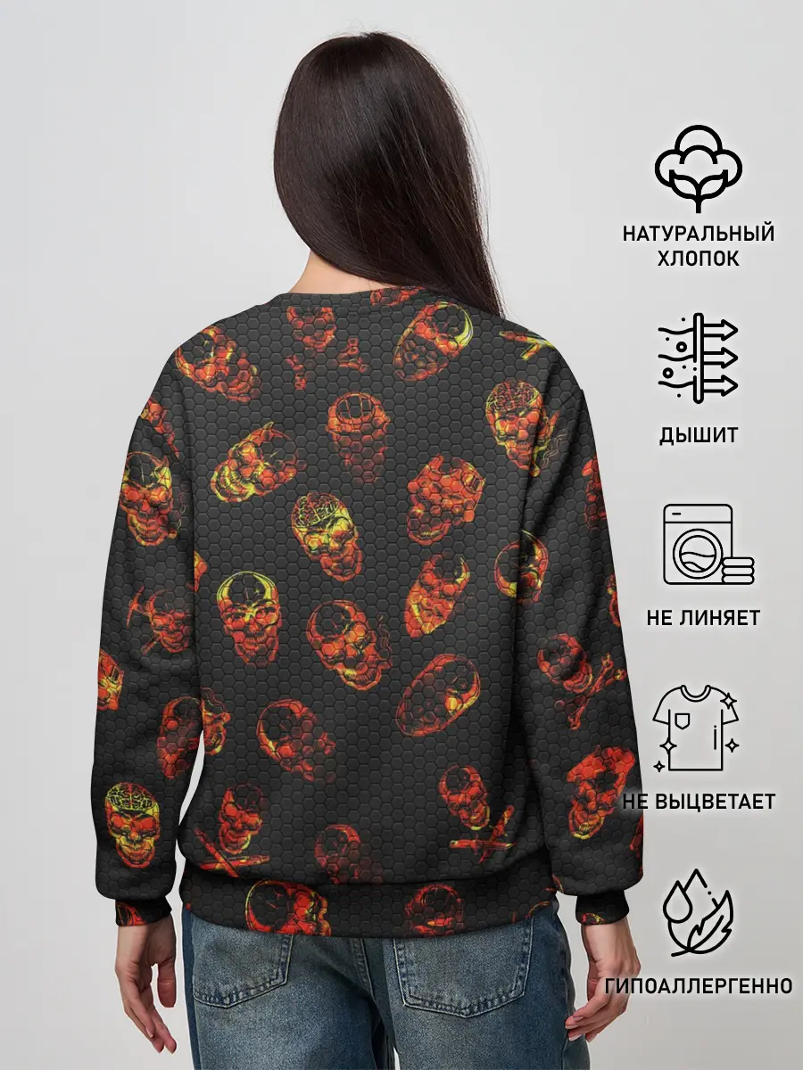 Женский свитшот / Огненные черепа | Carbon