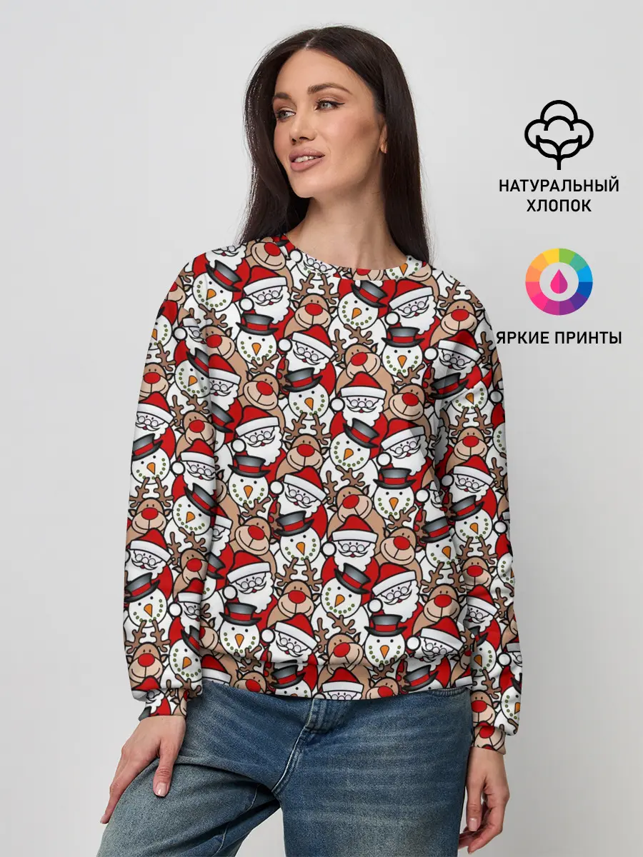 Женский свитшот / Дед Мороз, Снеговик, Олень