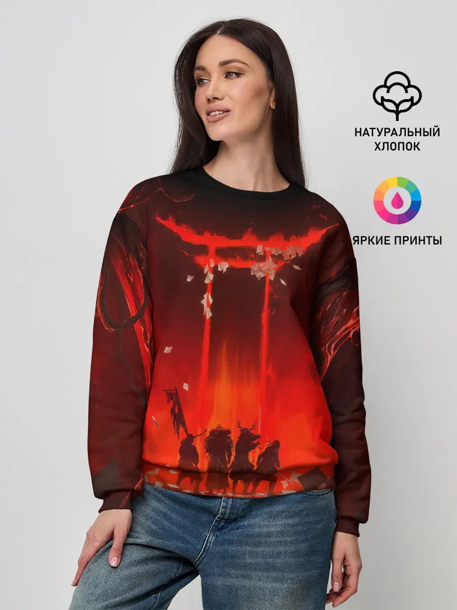 Женский свитшот / GHOST OF TSUSHIMA САМУРИ В ОГНЕ