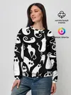 Женский свитшот / Белые коты на черном фоне