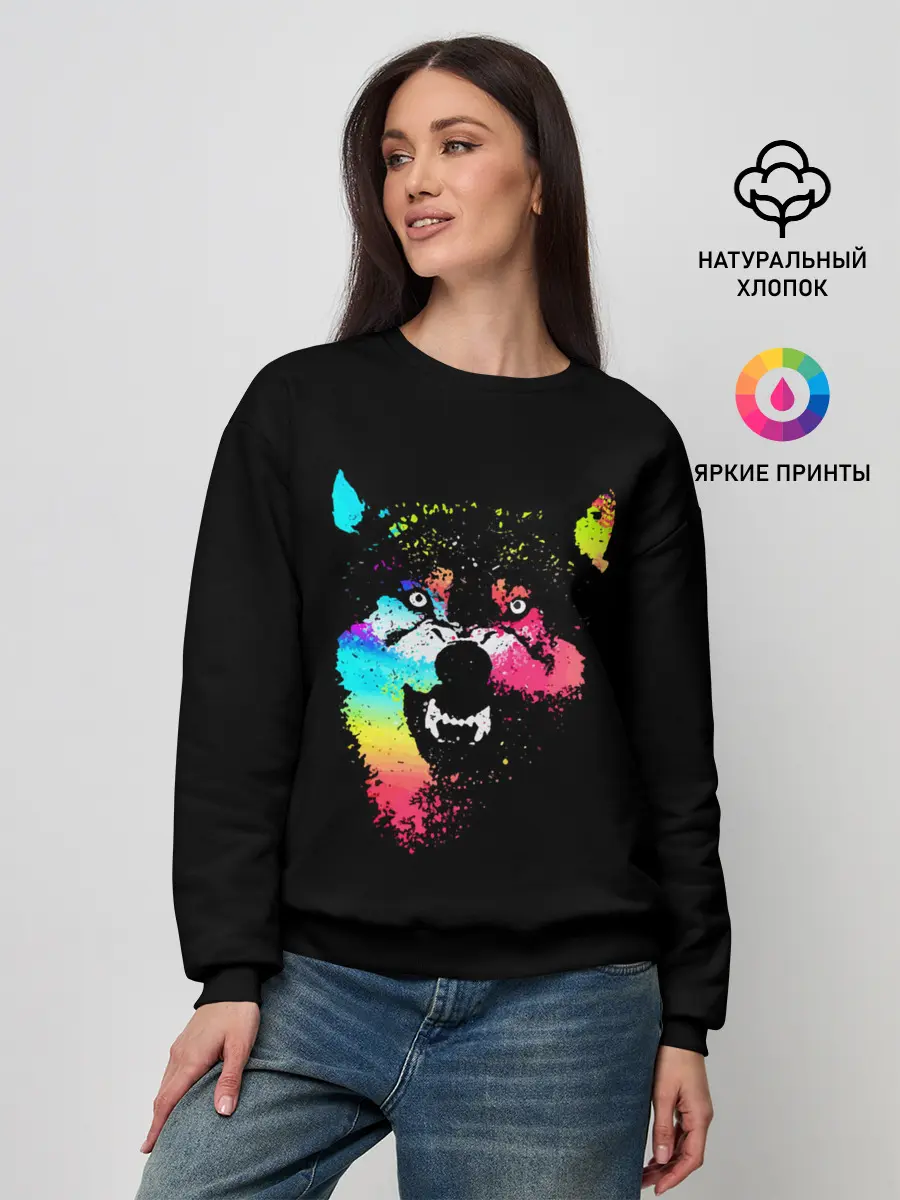 Женский свитшот / Неоновый свирепый волк