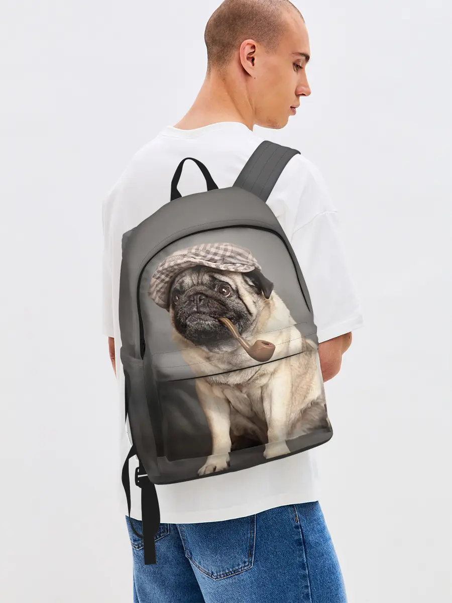 Рюкзак джинсовый / Мопс в кепке