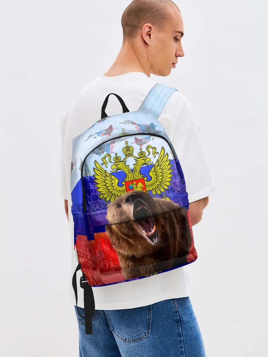Рюкзак джинсовый / Русский медведь и герб
