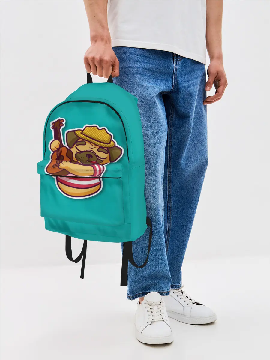 Рюкзак джинсовый / Мопс музыкант