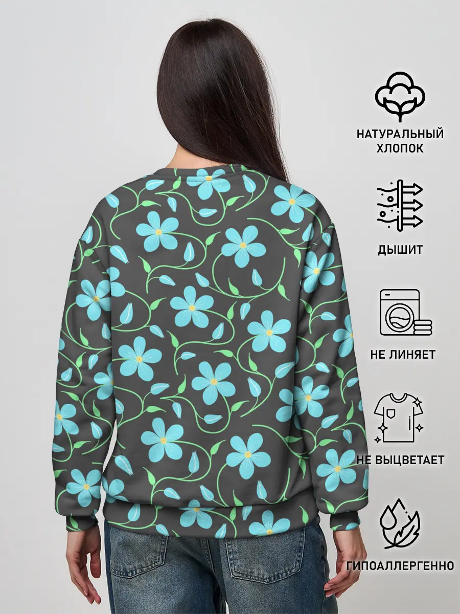 Женский свитшот / Цветочный узор на темном фоне