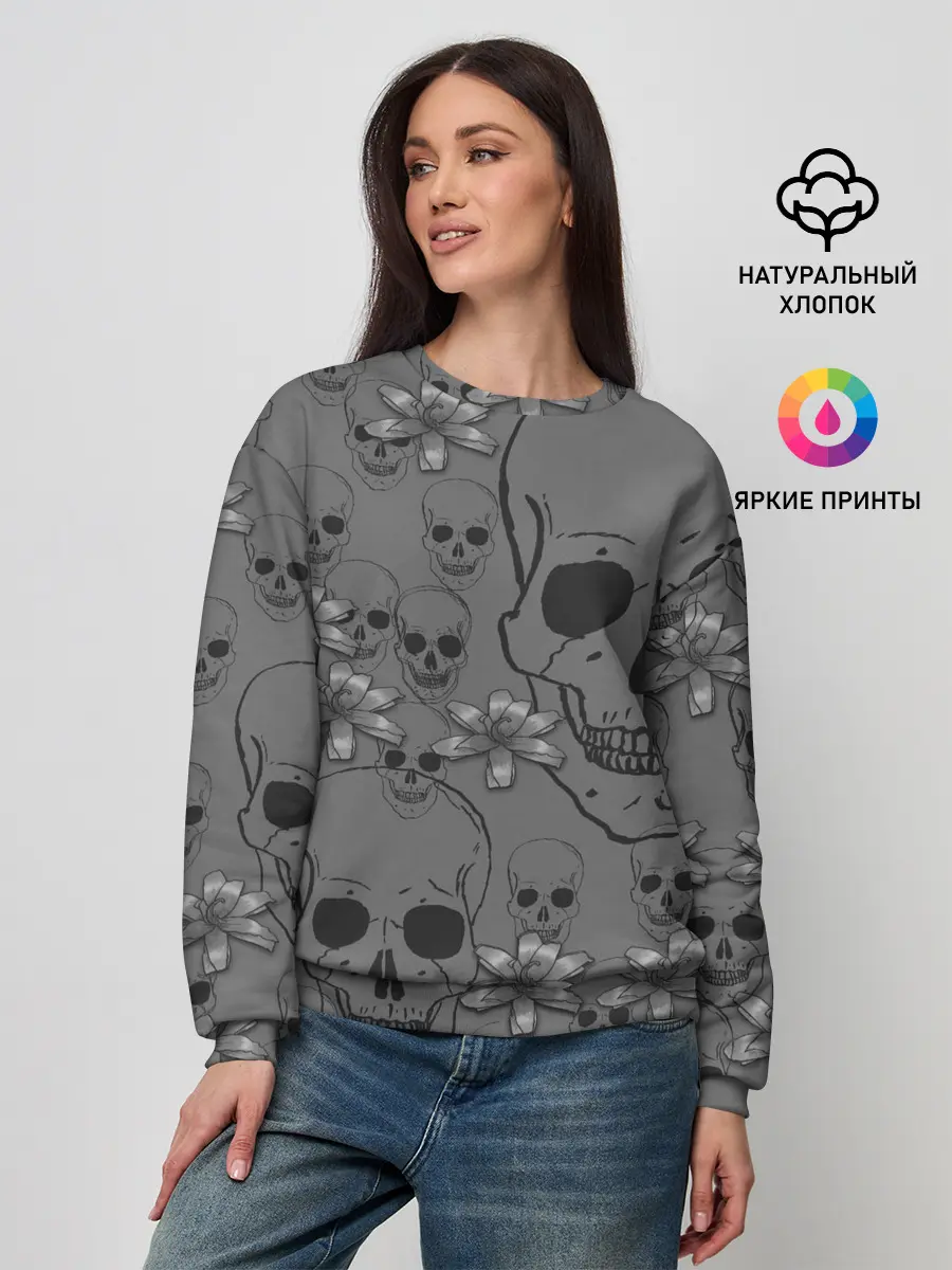 Женский свитшот / Цветы и черепа