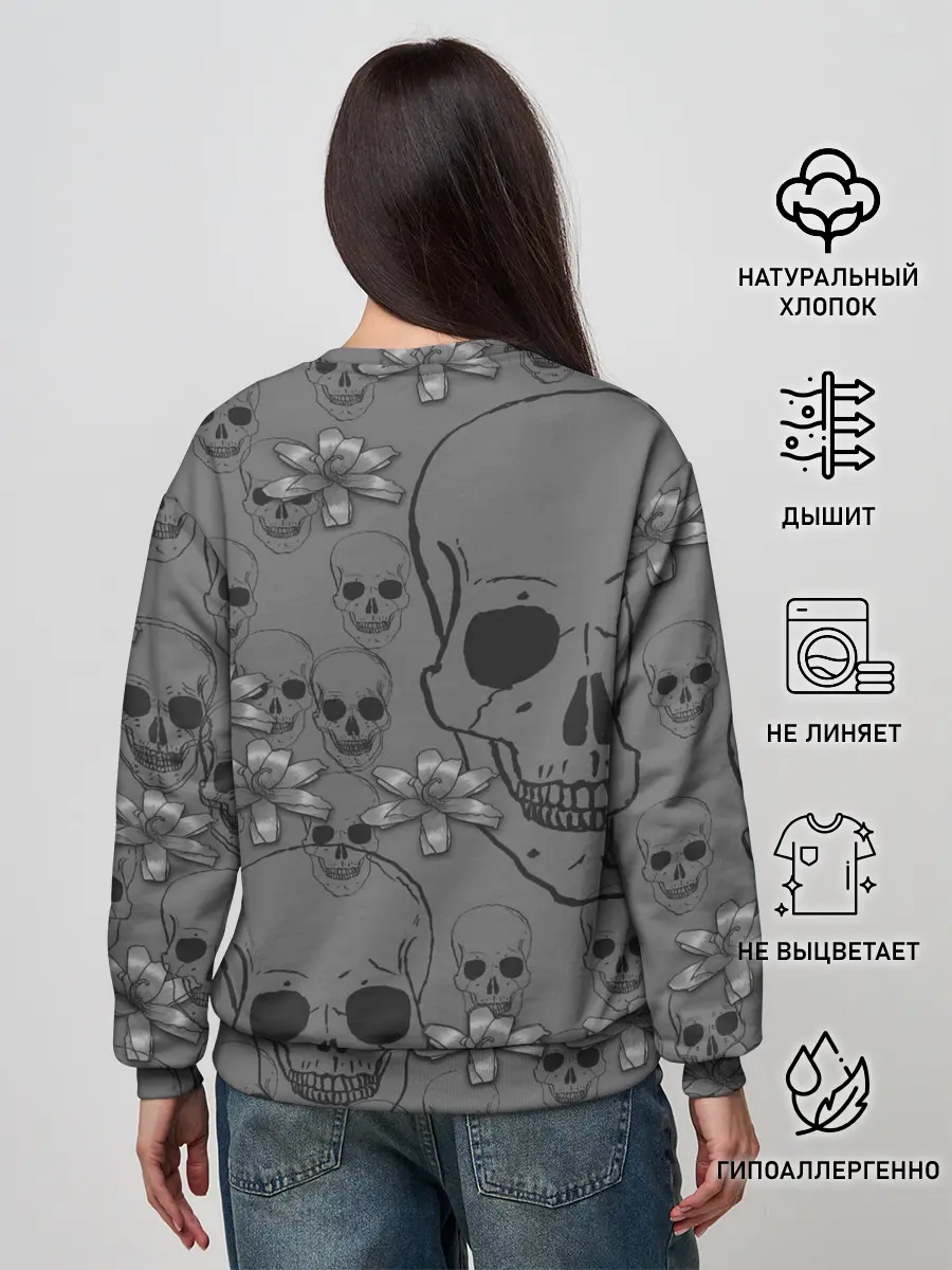 Женский свитшот / Цветы и черепа