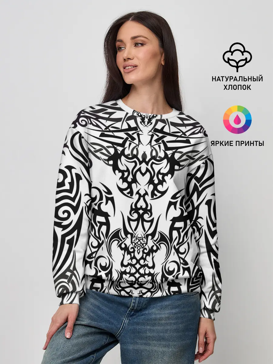 Женский свитшот / ТАТУ ЧЕРНО БЕЛОЕ УЗОР
