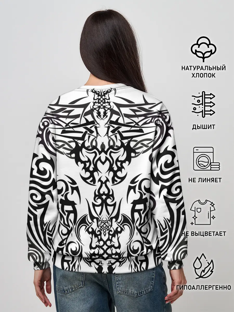 Женский свитшот / ТАТУ ЧЕРНО БЕЛОЕ УЗОР