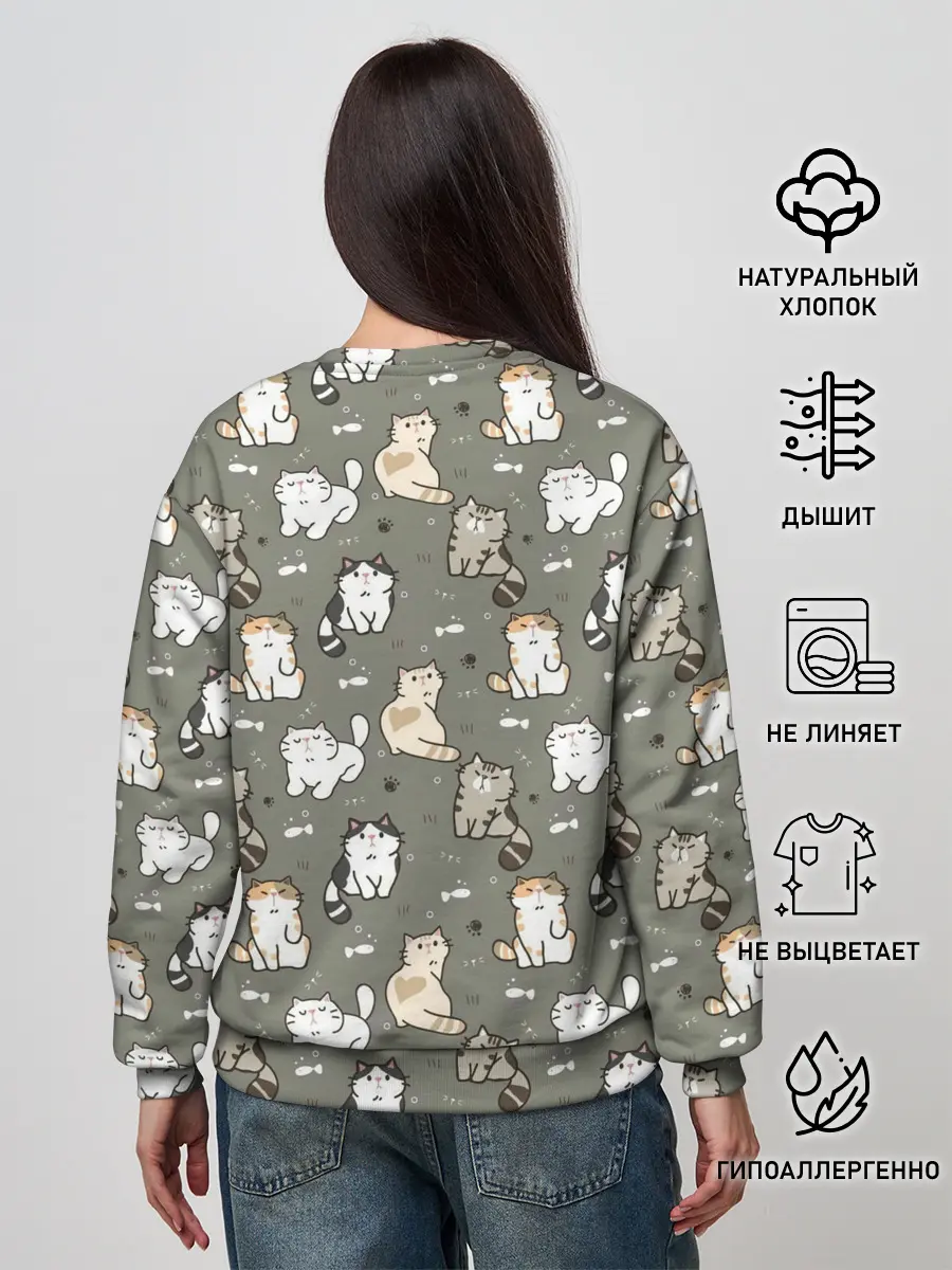 Женский свитшот / Кошечки с рыбками