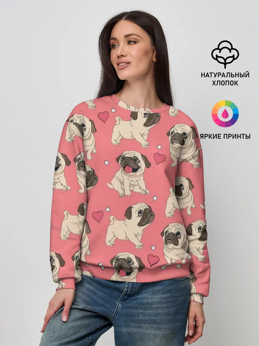 Женский свитшот / Мопсики и Сердечки