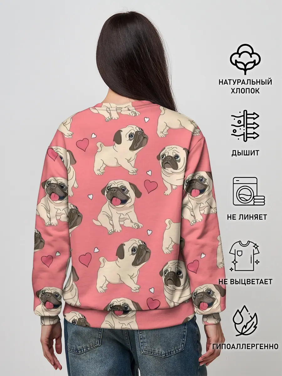 Женский свитшот / Мопсики и Сердечки