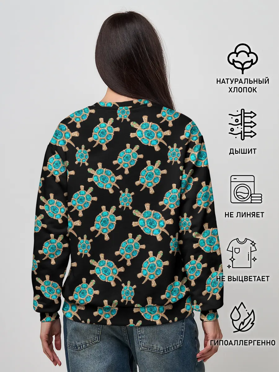 Женский свитшот / Бирюзовые черепашки брошка