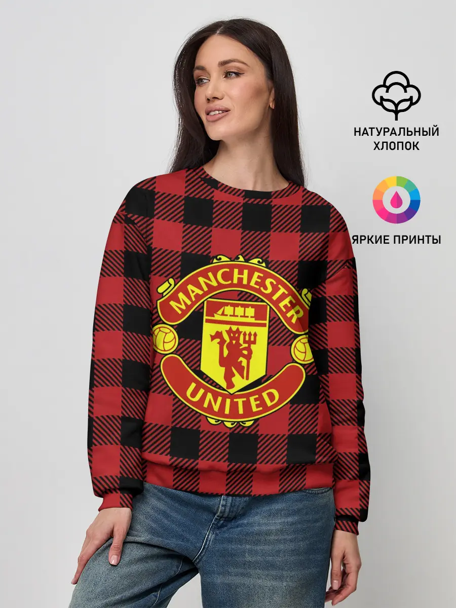 Женский свитшот / Манчестер Юнайтед фон в клетку