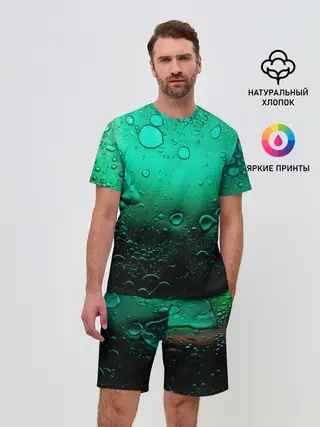 Мужской костюм с шортами / Зеленые капли клетки