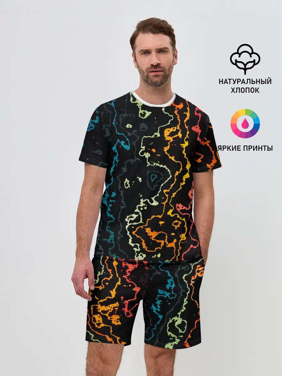 Мужской костюм с шортами / линий,цветной,черный