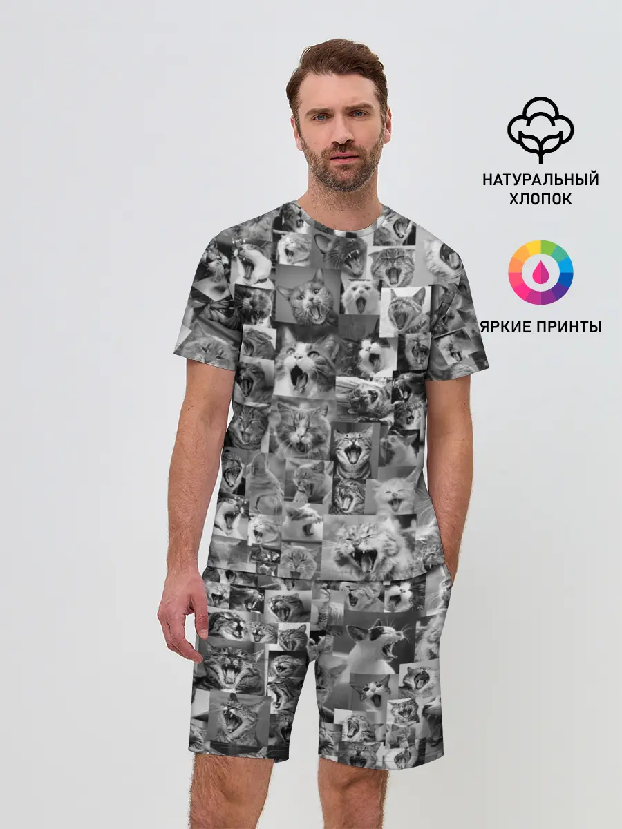 Мужской костюм с шортами / Неко ахегао чб