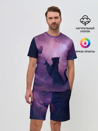 Мужской костюм с шортами / Кошка играет с бабочкой